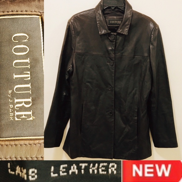 Couture by J.Park Lamb Leather Jacket L Brown Coat - Picture 1 of 8
